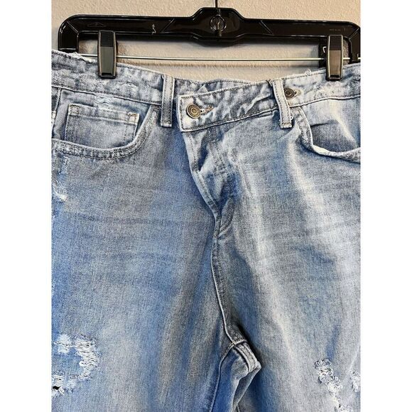 Flying Monkey Button Fly Distressed Straight Women's size 27 Blue Denim Jeans - Picture 2 of 9